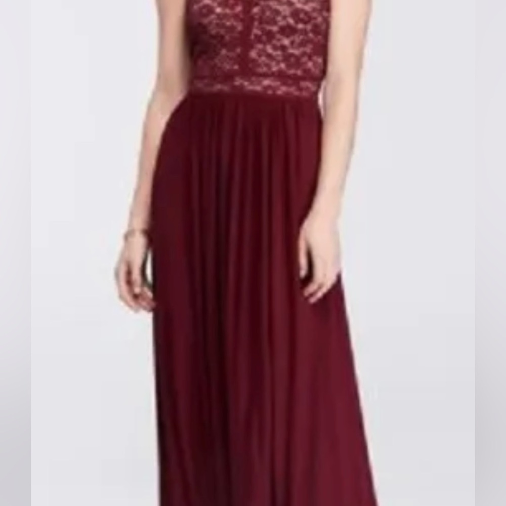 David’s Bridal Lace Keyhole Tie Back Halter Dress
